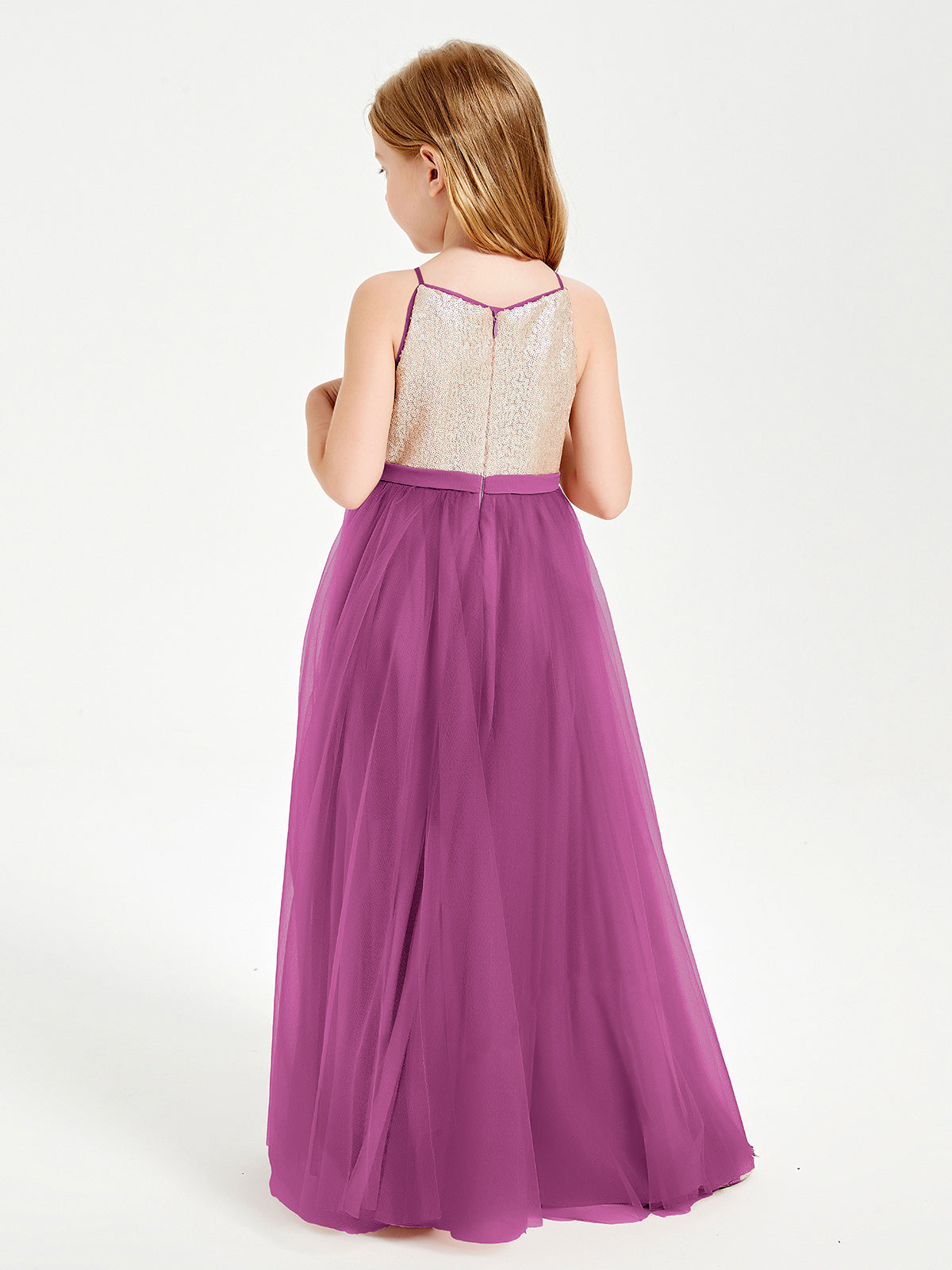 Sequined Top Long Tulle Junior Bridesmaid Gown Orchid